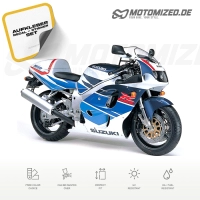 Suzuki GSX-R 750 1997 in weiß/blau mit Aufkleber-Dekor
